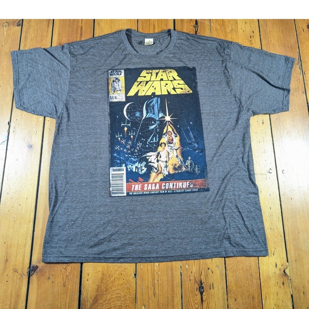 Star Wars Lucas Films Men's 2XL T-Shirt Gray Comic Book Graphic Saga Continues